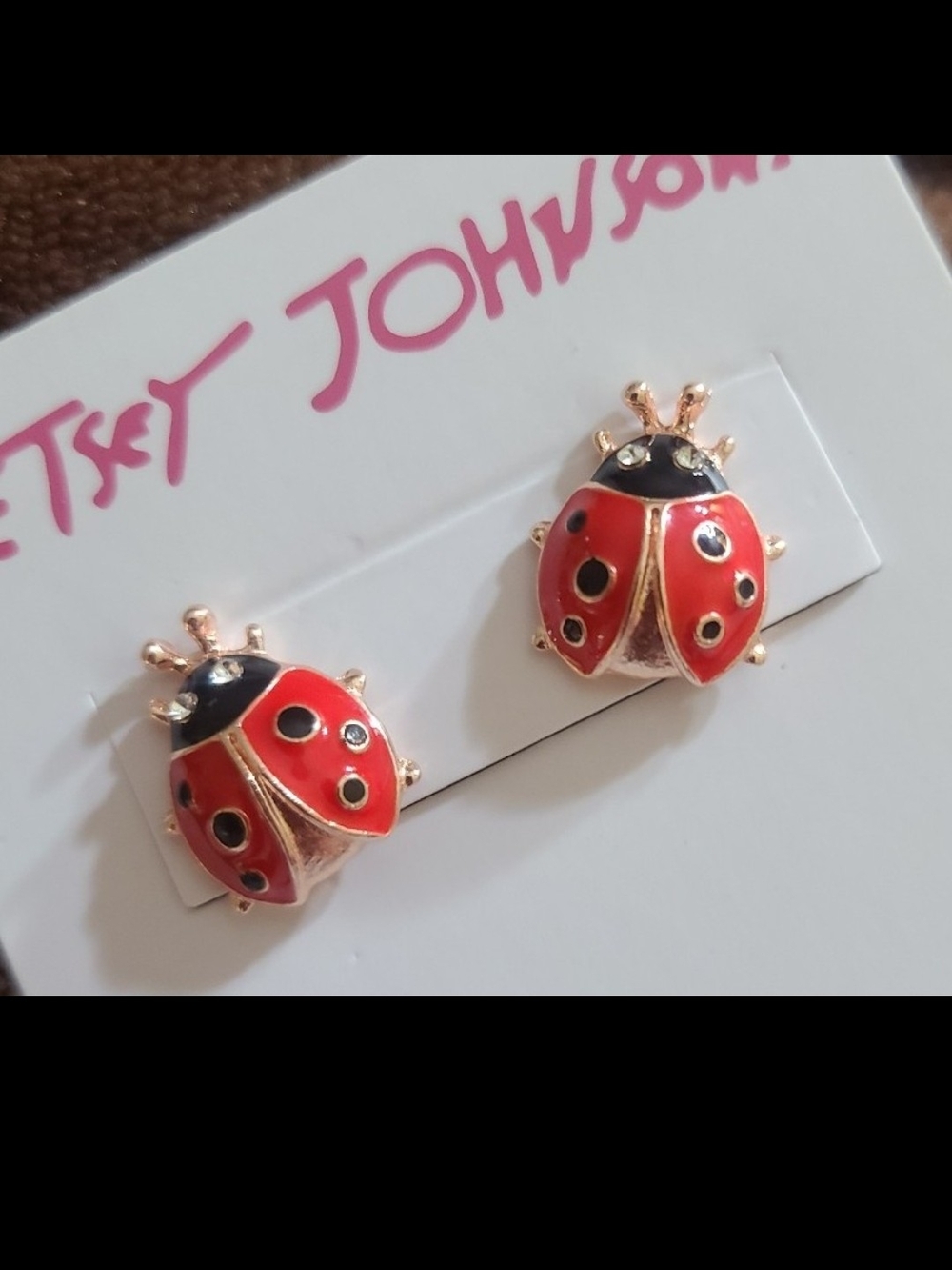 Betsey Johnson Red and Black Ladybug Stud Earrings